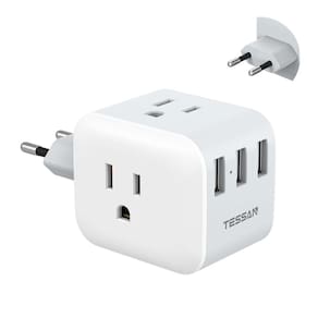Adaptador de tomada de viagem TESSAN 6 em 1 com 3 tomadas AC, 3 USB tipo C