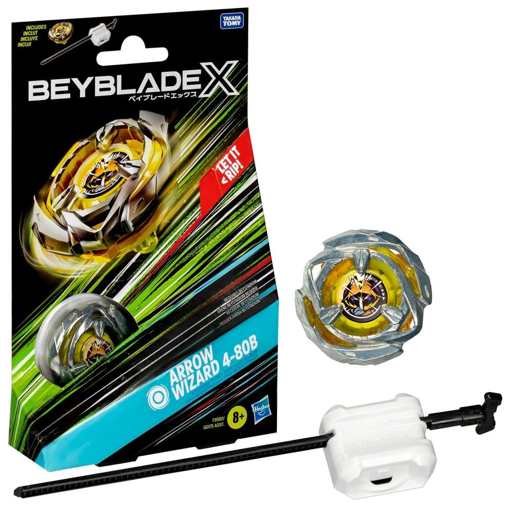 Conjunto de pacotes iniciais BEYBLADE X Arrow Wizard 4-80B com lançador