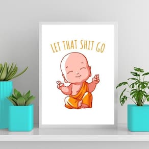 Quadro Buda Baby Let That Shit Go 24X18Cm - Com Vidro