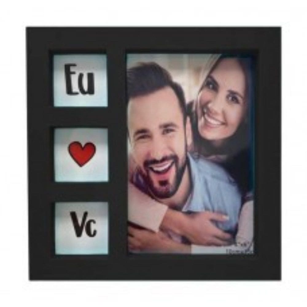Quadro Para 3 Fotos 10X15 Eu Amo Voce Preto- Square