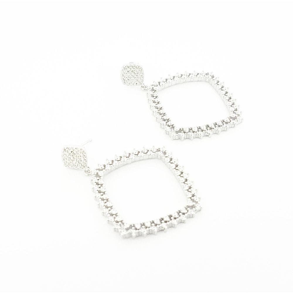 Brinco Prata Com Rodium Longo 4 Lados Com Zirconia