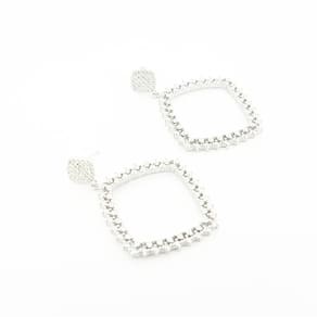 Brinco Prata Com Rodium Longo 4 Lados Com Zirconia