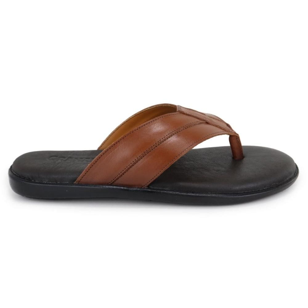 Chinelo Masculino Couro de Dedo Forro Confortável Slides