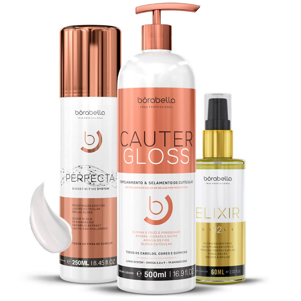 Kit Perfecta 250ml, CauterGloss e Elixir 12Óleos Bórabella