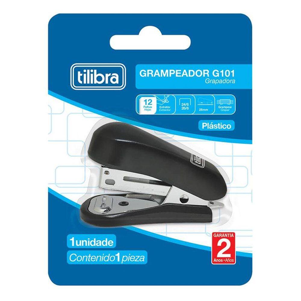 Mini Grampeador G101 com Extrator 12 Folhas Preto - Tilibra