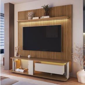Rack com Painel para Tv até 75 Polegadas com Led Impressão Ripada 3d Pinho/Arenas/Mel