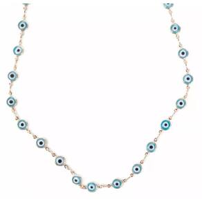 Colar Cordão Olho Turco Grego Azul Claro Folheado 18k