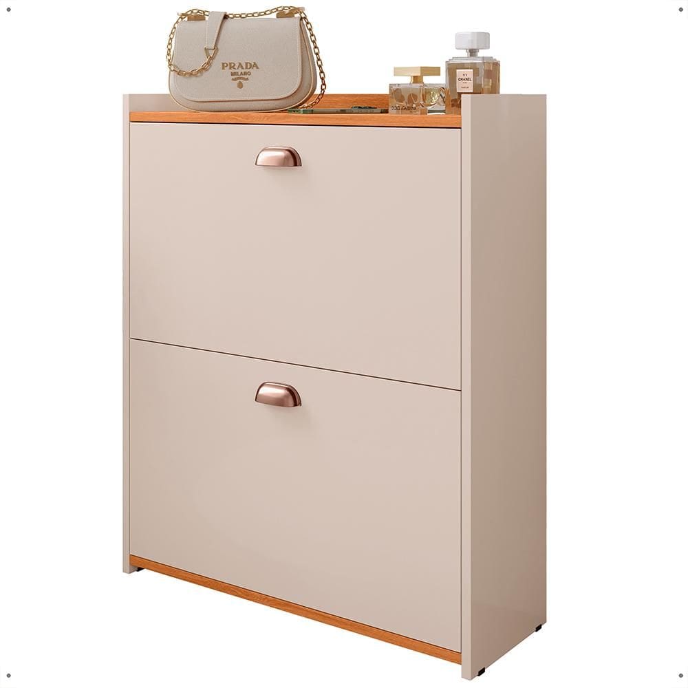Sapateira Closet Vertical Organizadora 12 Pares Calçados Unissex Prateleira 2 Andares Gavetas Basculante Off White/Cinamomo - Lojas RPM