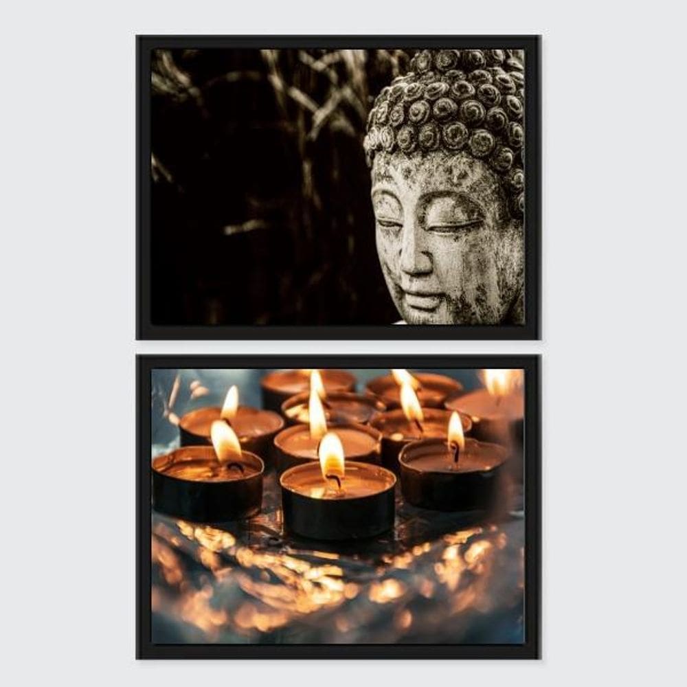 Kit Quadros Zen Buda E Velas 24X18Cm 2 Peças