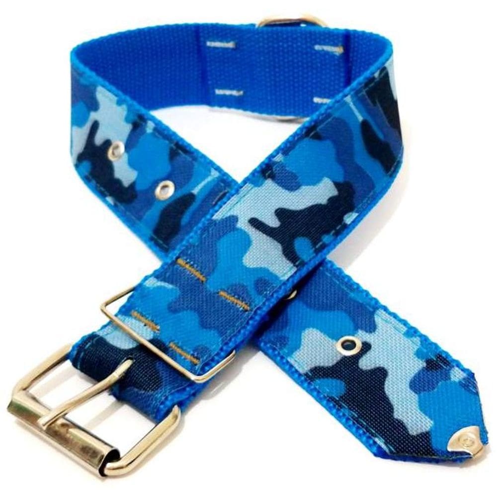Coleira para cachorro xadrez nylon azul nº.5 38 cm 49 cm