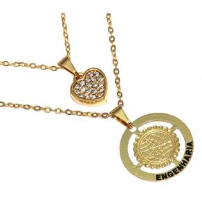 Colar Duplo Minha Profissão Engenharia Folheado Ouro 18k