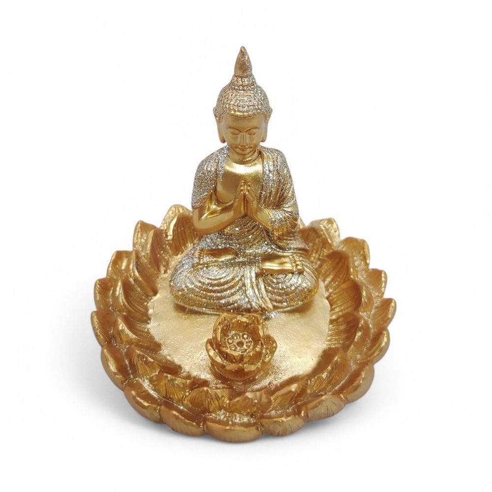 Incensário Vareta Buda Dourado Brilhante Meditando 8 cm