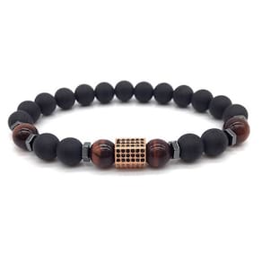 Pulseira Masculina Pedra Ágata Matte Com Entremeio Rose