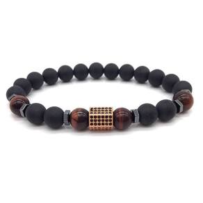 Pulseira Masculina Pedra Ágata Matte Com Entremeio Rose