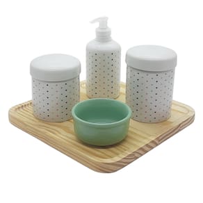 Kit higiene bebê Poá 5 pçs Molh. Verde Porcelana e Bdj Pinus