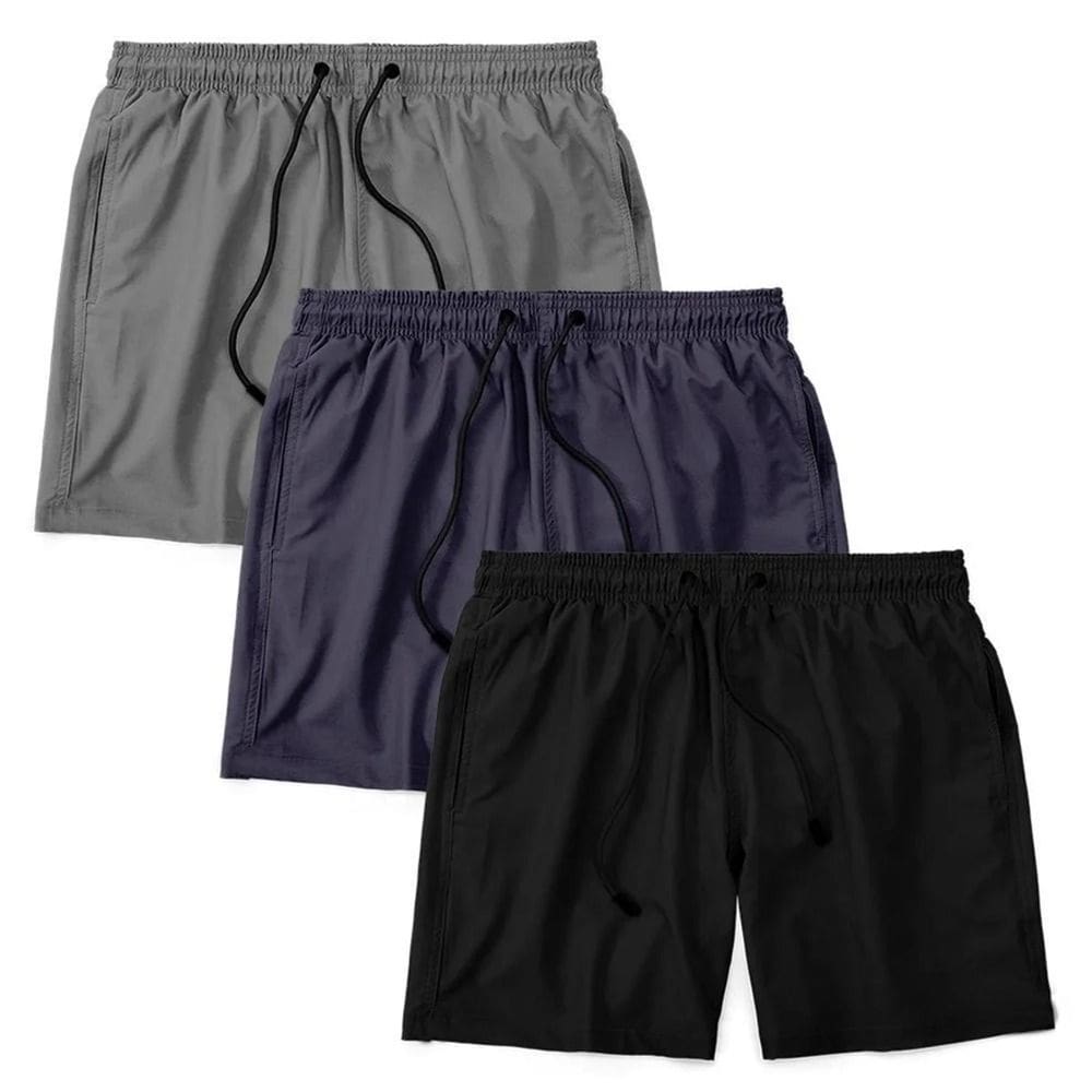 Kit 3 Short Praia Bermuda Mauricinho Tactel Elastico Com Cordao Liso Esportivo Verao Academia Macio
