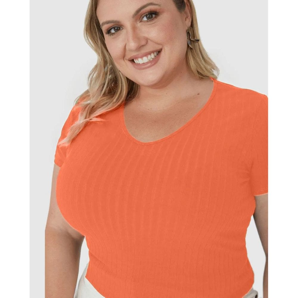 Blusa Manga Curta Canelada Feminina Plus Size Malwee Ref. 87857