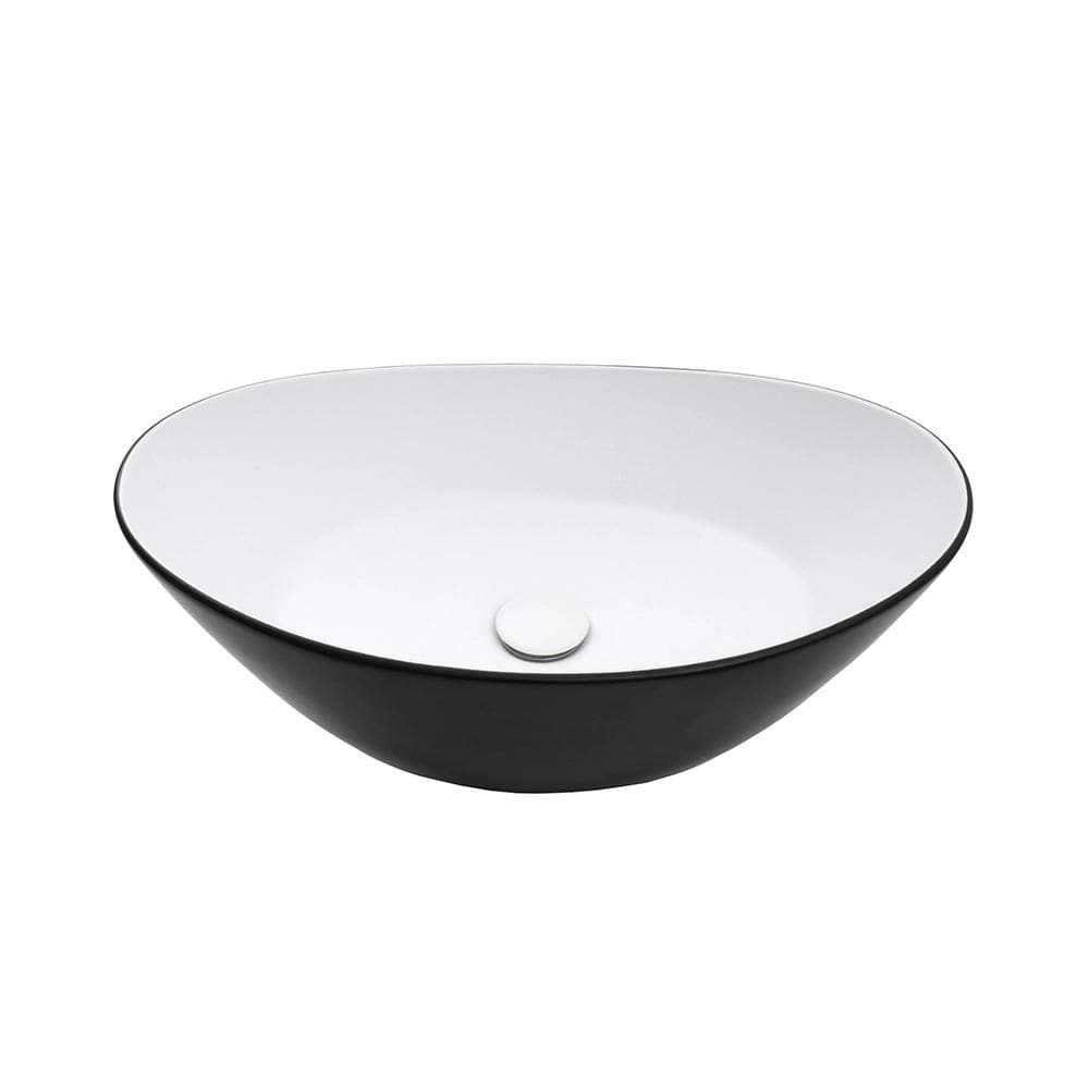 Cuba de Apoio para Banheiro Oval Louça Cerâmica Rutilo Pingoo.casa - Branco e Preto