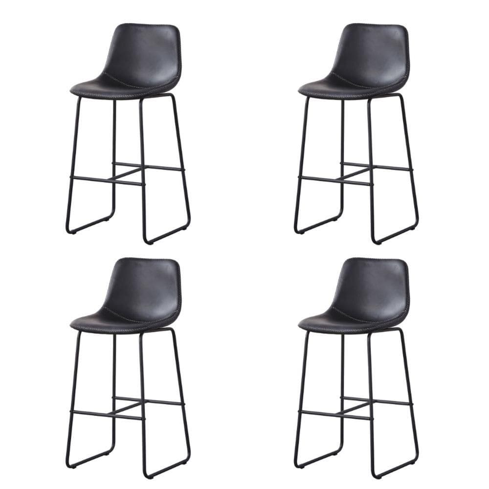 Kit 4 Banquetas Oxford Verner Fratini 100 cm (altura) Poliuretano (PU) Preto Base em Aço Preto