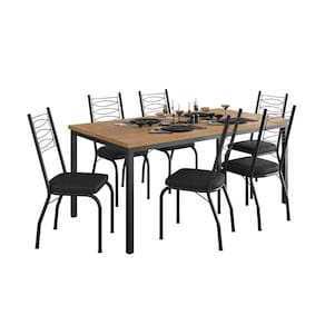 Conjunto de Mesa Retangular com Tampo de MDP Amadeirado e 6 Cadeiras Adriana Revestimento Sintético Preto