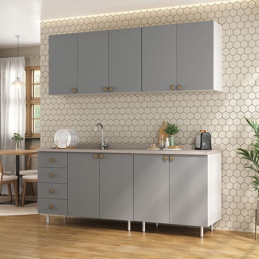 Cozinha Compacta Maranello 100% MDF 9 PT 4 GV Cinza