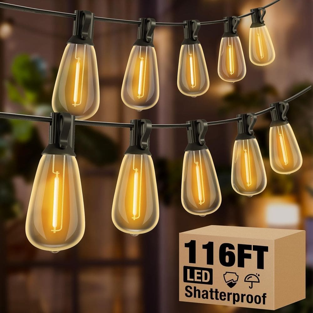 Luzes de corda externas litogo 116 pés à prova d`água com lâmpadas Edison