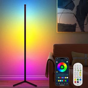 Luminária de chão de canto TJOY Led Smart RGBW com aplicativo e controle remoto, pacote com 1