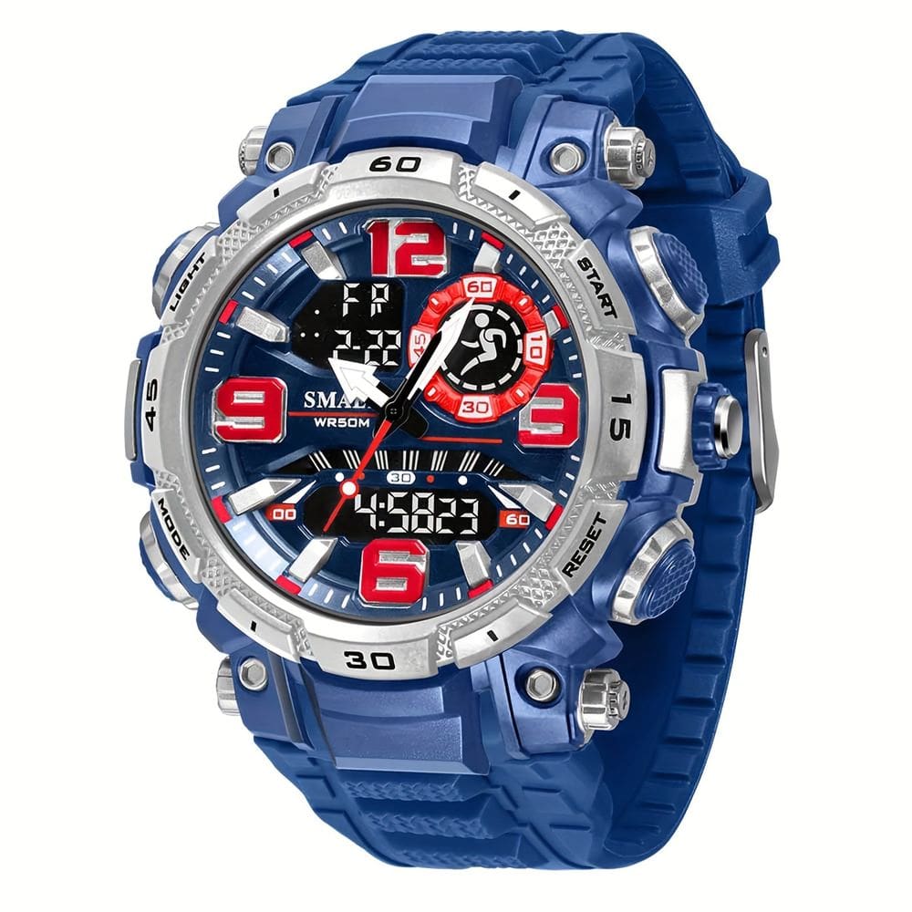 Relógio Esportivo Multifuncional - À Prova d`Água, Luminoso Display Duplo com Pulseira de Silicone