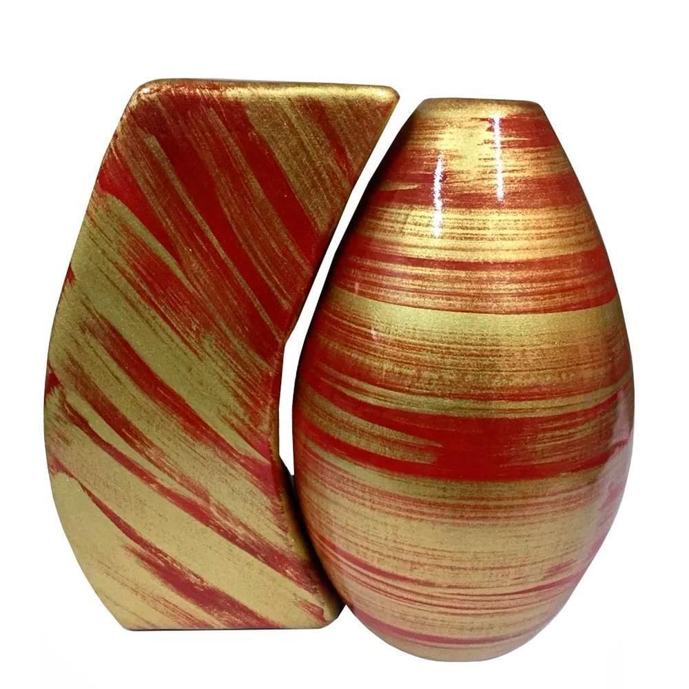 Par De Vasos Turim Em Cerâmica De Sala Red Gold