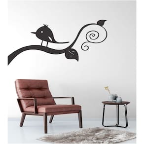 Adesivo de parede decal galho folhas abstratas e passarinho