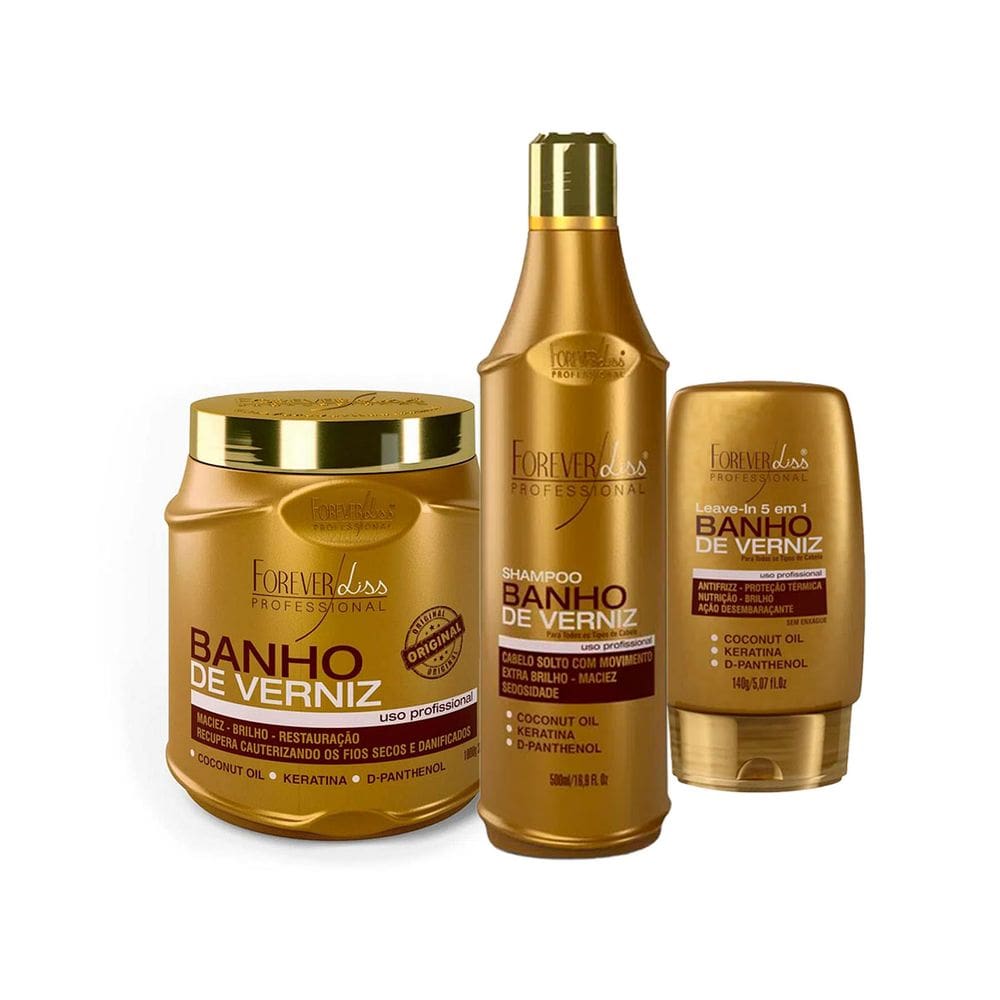 Kit Banho Verniz Shampoo 500ml, Leave Másc. 1kg Forever Liss