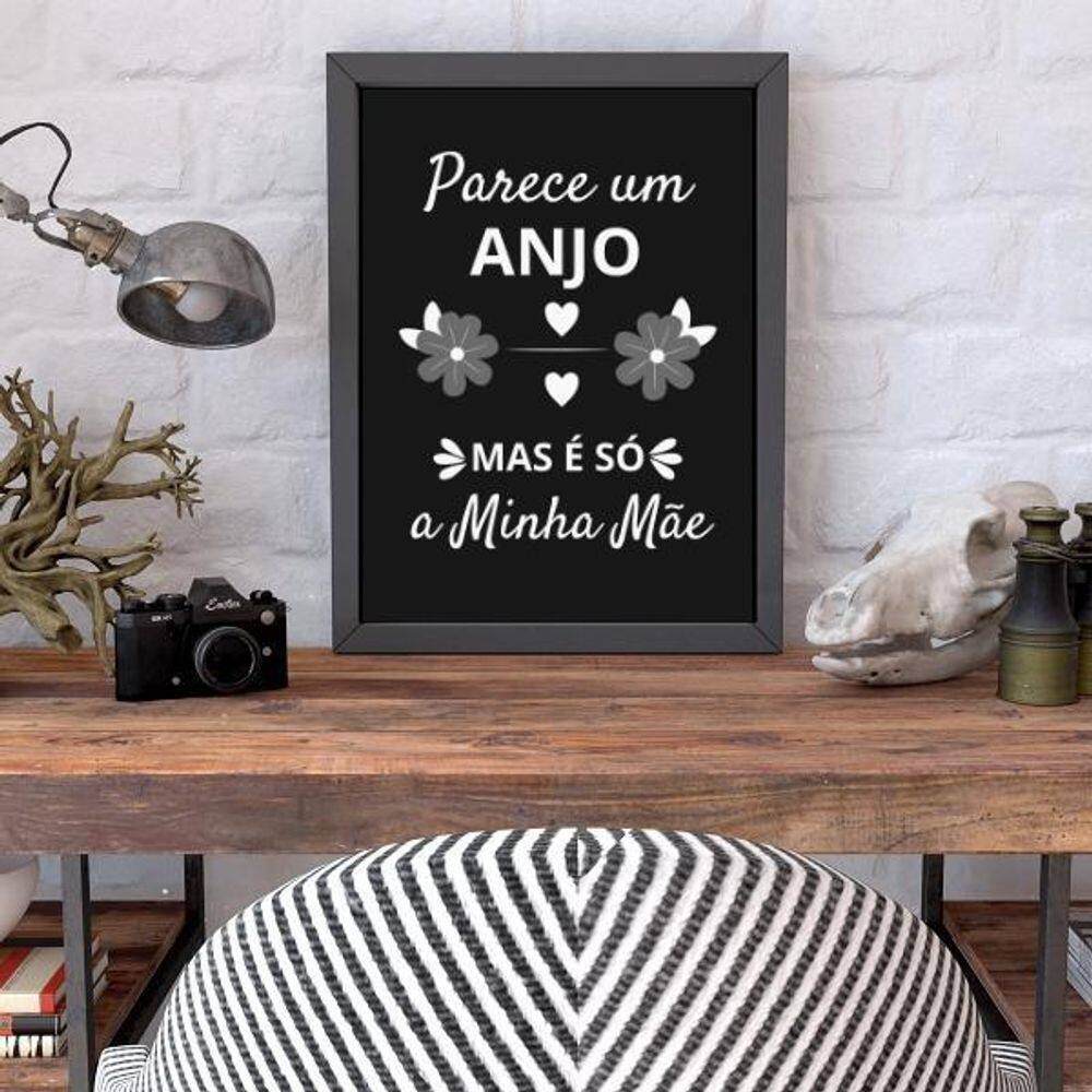 Quadro Decorativo Mãe Anjo Moldura Preta 24X18Cm