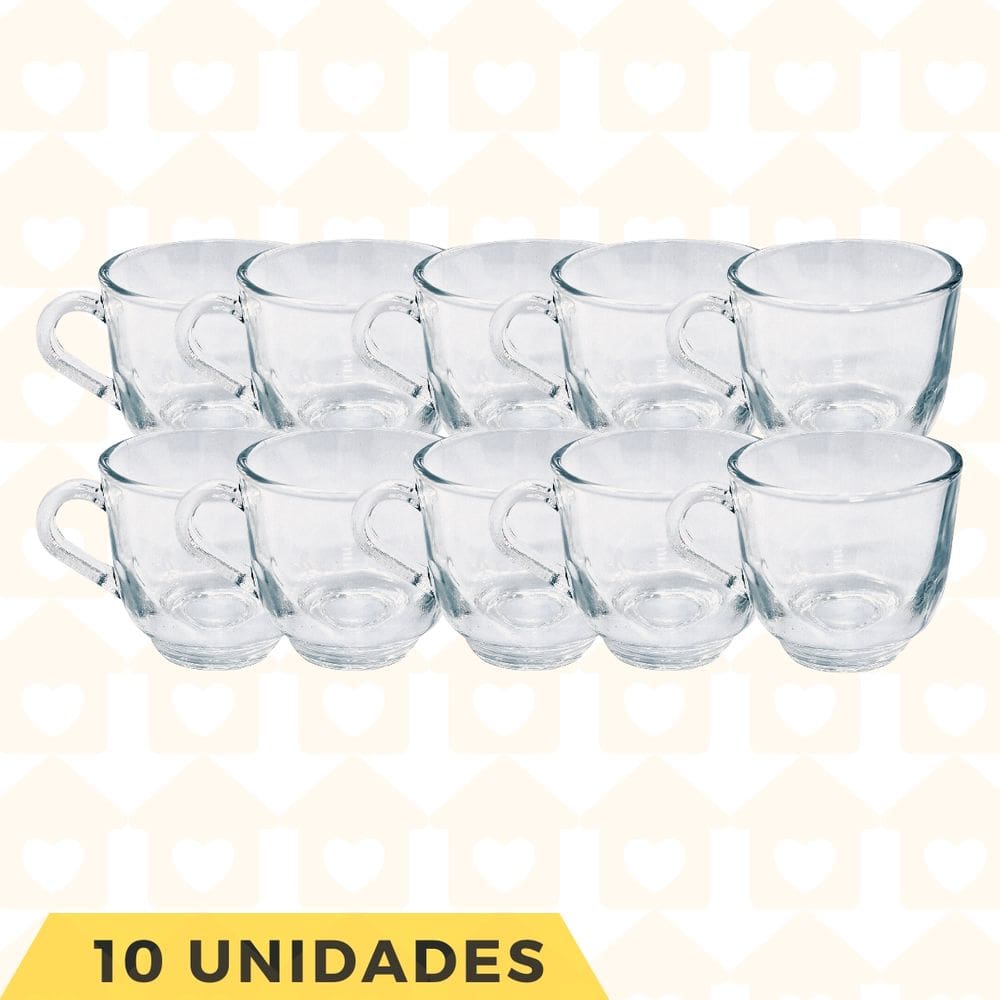 Jogo 10 Xícaras Chá Vidro Resistente 150ML Mesa Posta Café