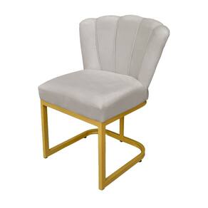 Cadeira Flor para Escritório Veludo Bege Base Dourada - Vallisa Decor