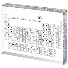 Tabela periódica Mukarisk com 83 elementos reais, 17x12x2 cm, acrílico