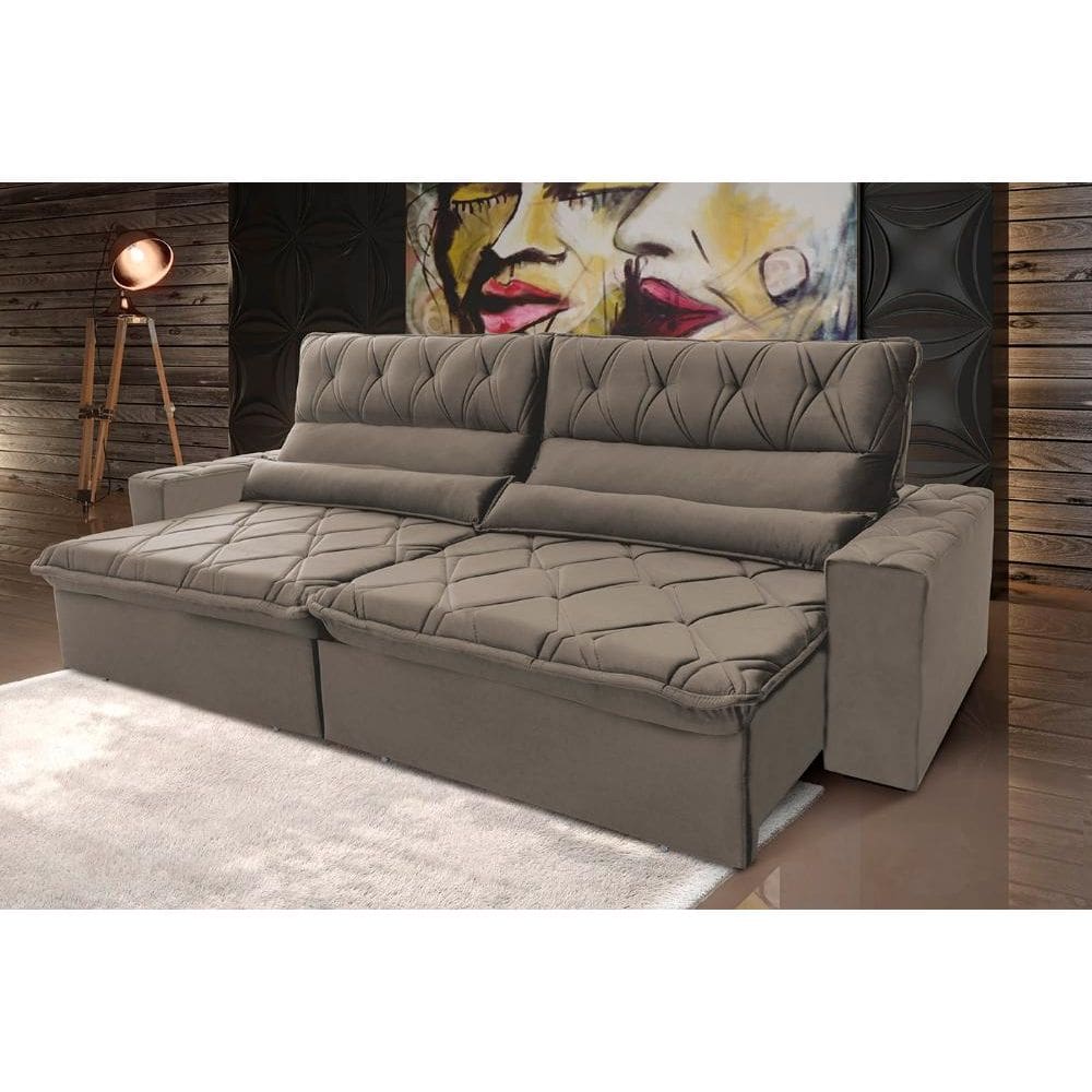 Sofá Retrátil Reclinável França 2,30m Suede Velut Tabaco Molas no Assento - King House