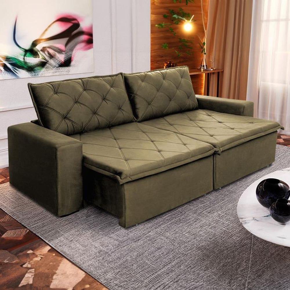 Sofá Cama Bangkok Sem Caixa 2,30m Retrátil e Reclinável Com Molas Velut Tabaco - King House