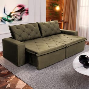 Sofá Cama Bangkok Sem Caixa 3,00m Retrátil e Reclinável Com Molas Velut Tabaco - King House
