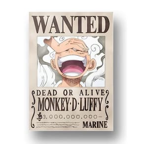 Placa de metal Decoração Cartaz de Procurado Luffy Gear 5