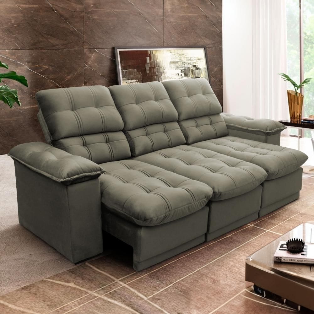 Sofá Retrátil Reclinável Atenas 2,30m Suede Velut Tabaco Molas no Assento - King House