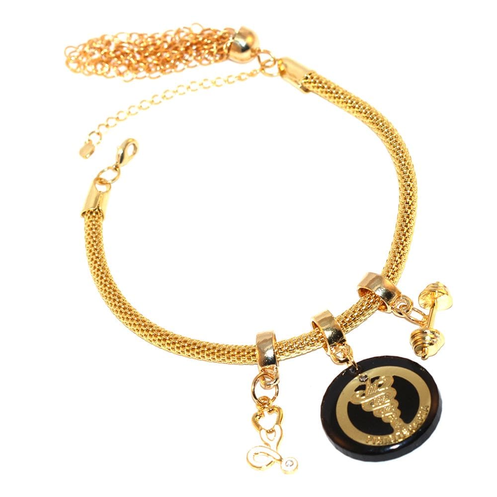 Pulseira Berloque Fisioterapia Halter Folheado Ouro 18k
