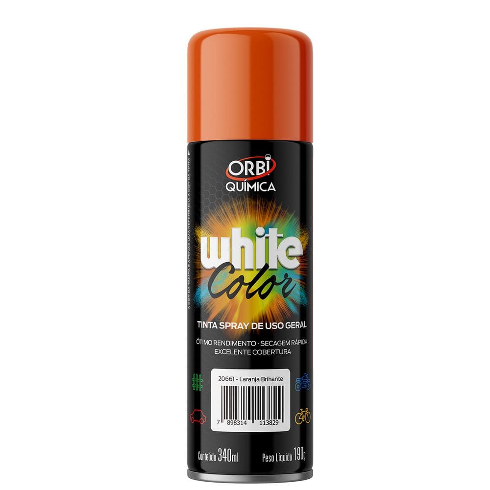 Tinta Spray Uso Geral Laranja Brilhante Orbi Química 340ml