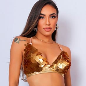 Top Paetê Escama Bustiê Metalizado Biquini Sutiã Fantasia Brilho Cosplay Sereia Acessório Festa Carnaval Bloquinho Folia