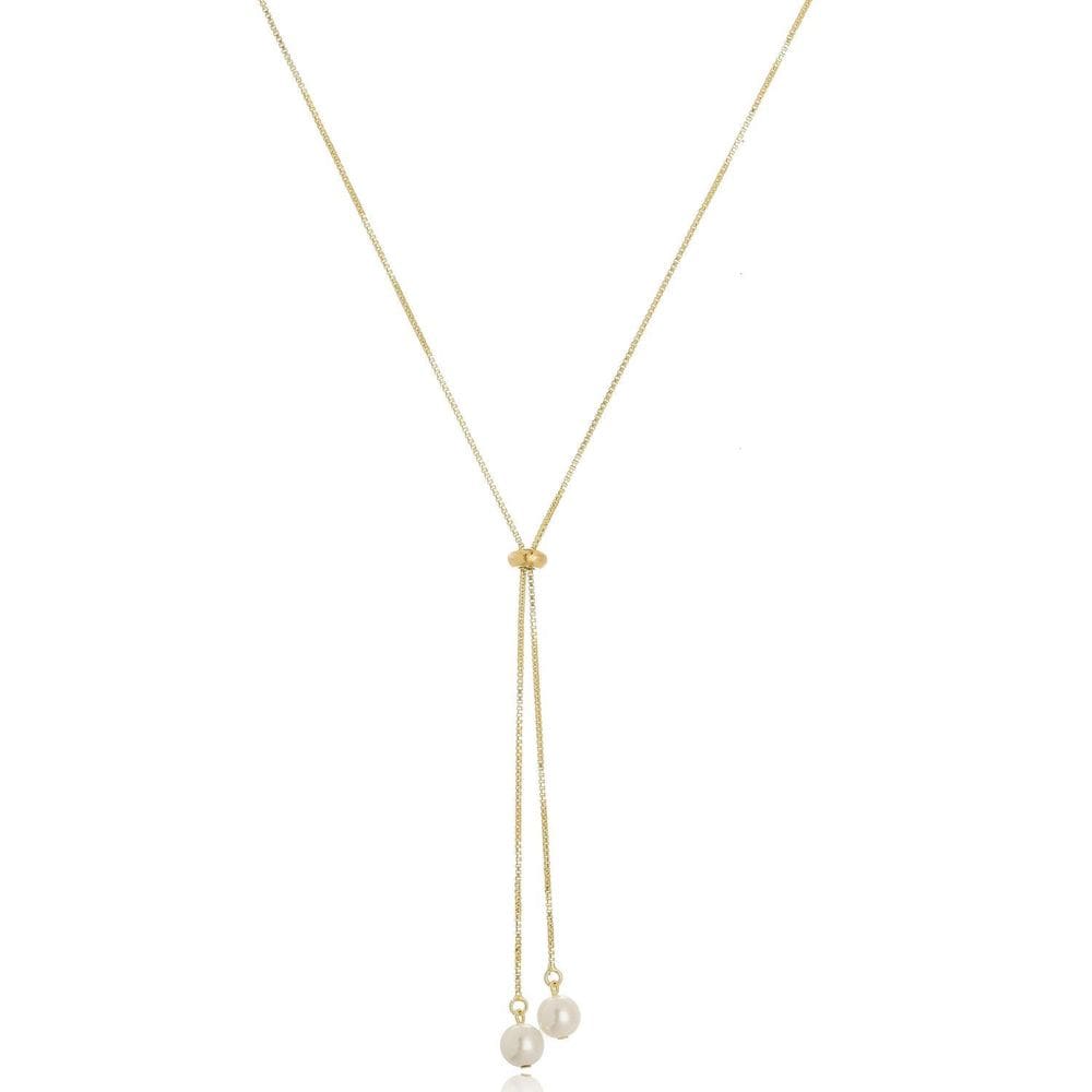 Gargantilha Gravata Pérola Banhada A Ouro 18K