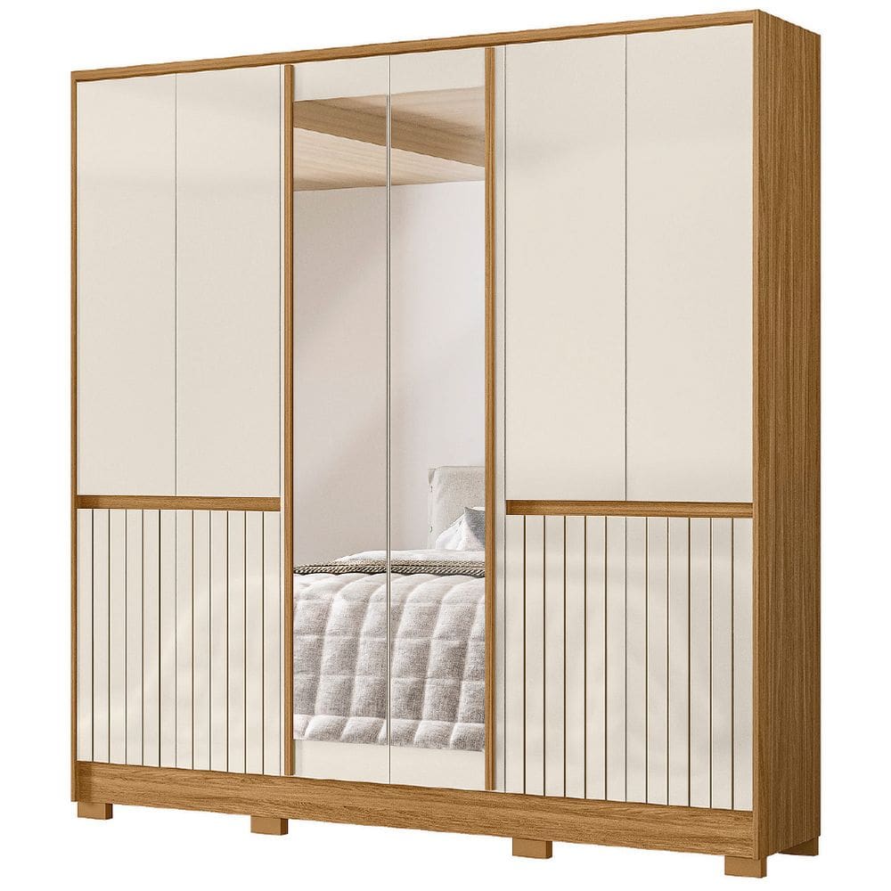 Guarda Roupas Casal Com Espelho Frisado 10 Portas 4 Gavetas Alasca Madeirado / Off White Moval