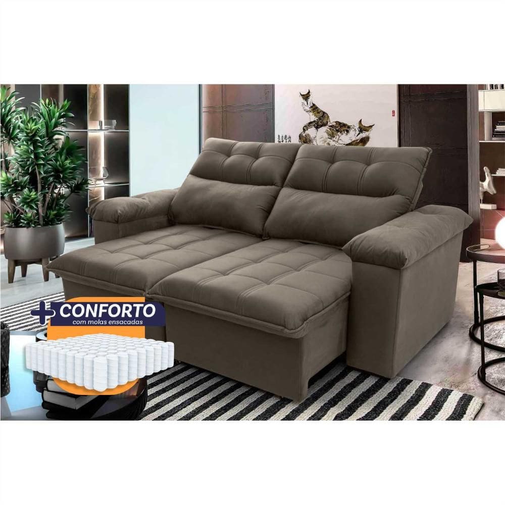 Sofá Retrátil Reclinável Verona 1,80m Suede Velut Tabaco Molas Ensacadas - King House