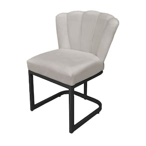 Cadeira Flor para Escritório Veludo Bege Base Preta - Vallisa Decor