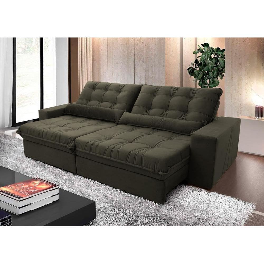 Sofá Retrátil Reclinável Zurique 2,10m Suede Velut Tabaco Molas no Assento - King House