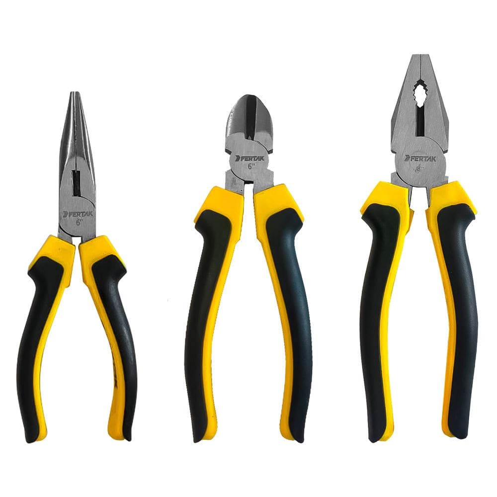Kit 3 Alicates Hobby Polido 8” 6” Cabo Emborrachado Aço Carbono Fertak