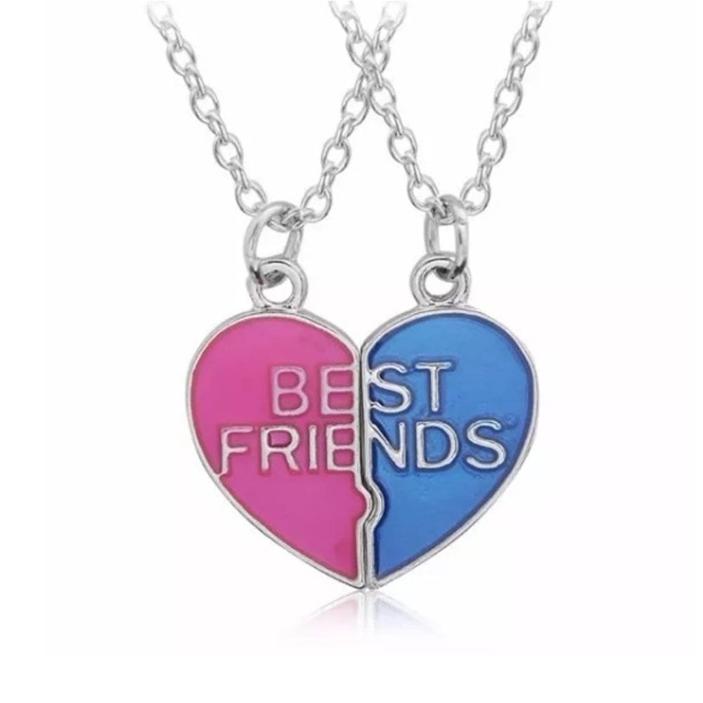 2 Colares Best Friends Colorido Folheado A Prata
